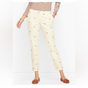 Talbots Women’s 14WP Relaxed Chino Pants Ivory Elephant Embroidery Whimsical